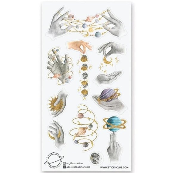 3 for $15 - Planetary Hands Stickers - 1 Celestial Sticker Sheet - NEW - Picture 1 of 3